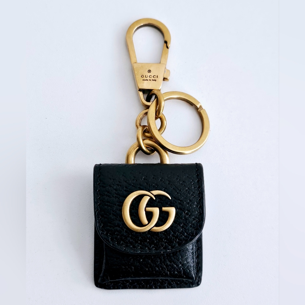 Gucci Black GG Marmont Bag Charm / Key Ring / Air Tag Holder